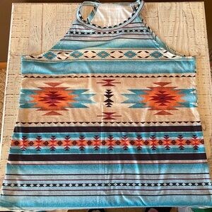 SHEIN Aztec Pattern Tank Top - Teal and Orange